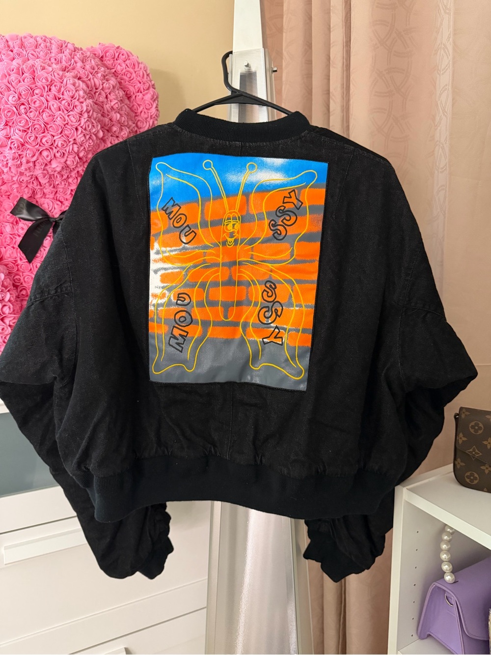 Moussy Black Bomber Jacket with Heart Patch Sleeve - Picture 2 of 2